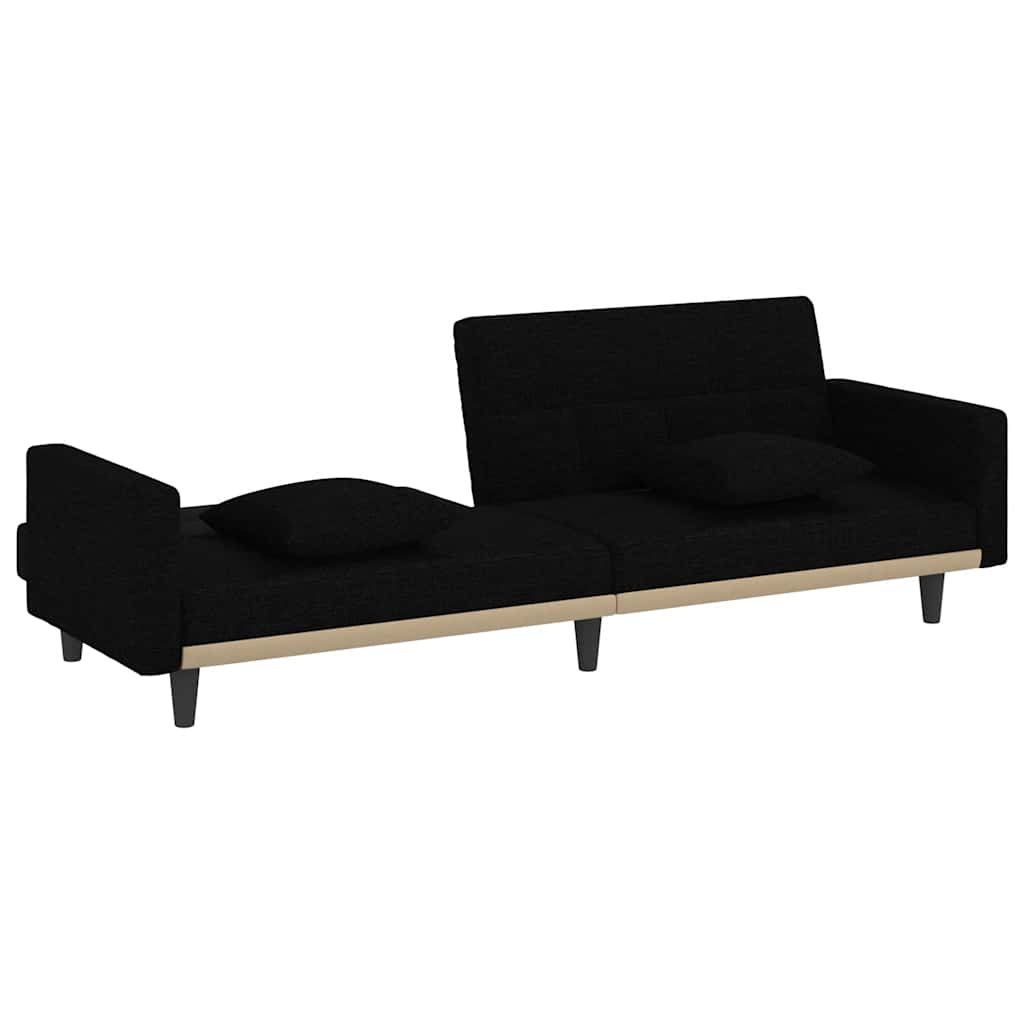 Sleeper Sofa with Cushions Black Fabric