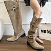 Pointed Spice Girl Big Tube Wai Knight Boots Women's 2025 Spring and Autumn New Two-Wear Pant Pump Boots Western Pile Boots Long Boots