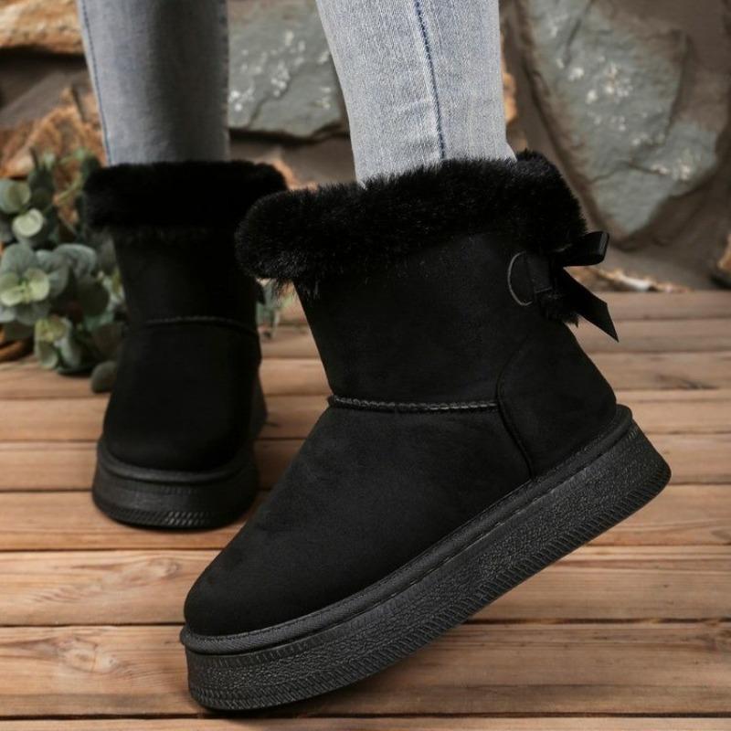 Winter new velvet thickened large size snow boots thick bottom fluffy mouth bow warm short boots women