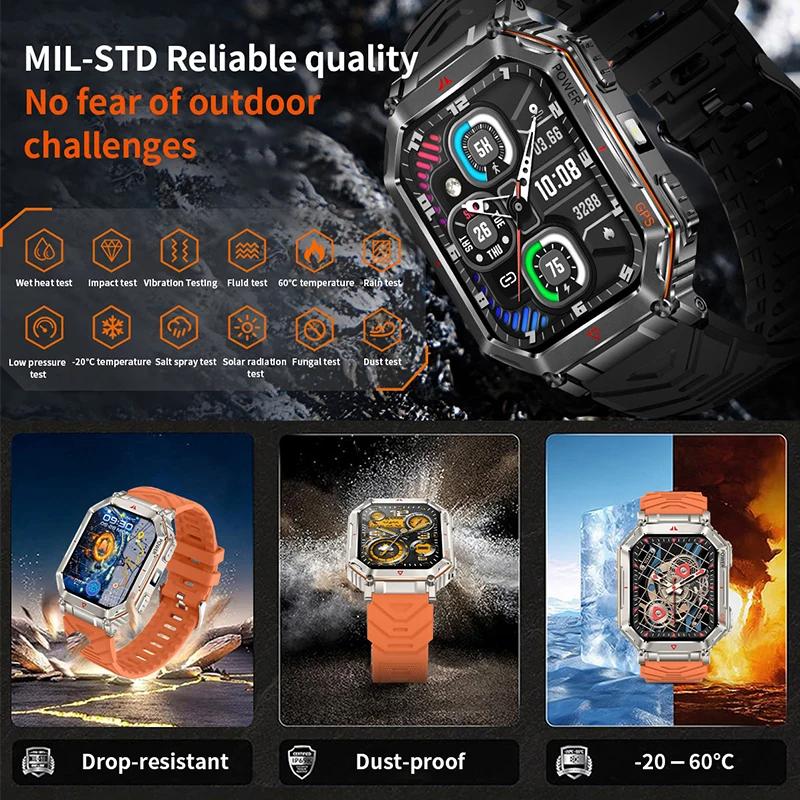 SACOSDING Rugged GPS Smart Watch 2.01" HD Screen 3ATM Waterproof Bluetooth Call Men Smartwatch GPS Positioning Compass Flashlight