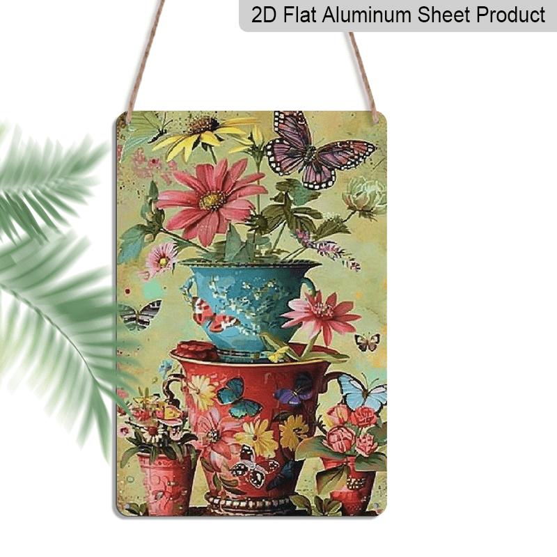 

2D Flat Vintage Metal Wall Sign Suitable for Home, Office, Bar, Cafe - Rustic Aluminium Floral & Butterfly Film Carved Panel, 8x12 Inch 20*30cm