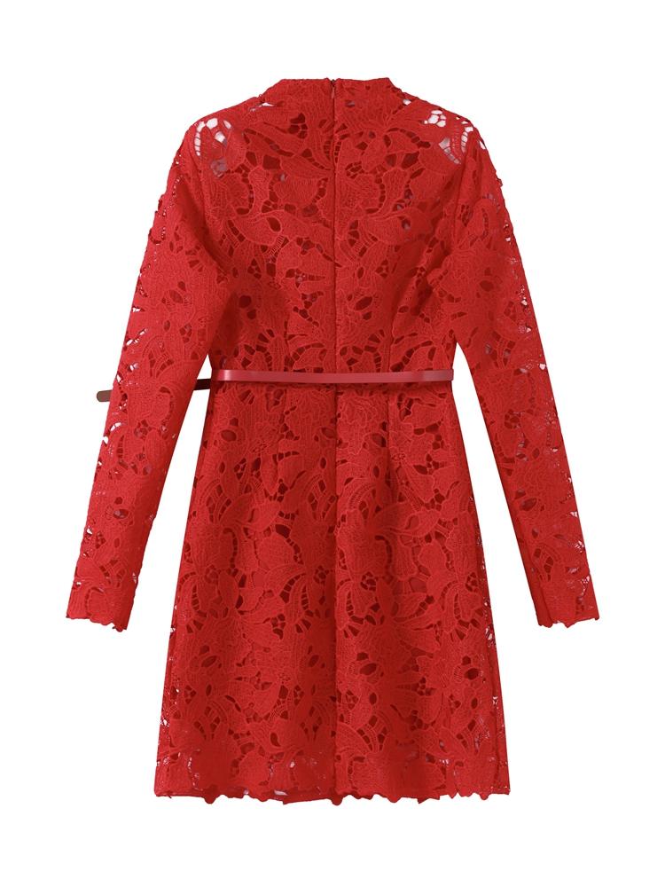 Damen Langarm Durchsichtiges Kleid Damen Blumen Ausgehöhlt Stehkragen Kleid Weihnachtsfeier Geburtstag Rotes Kleid 2025