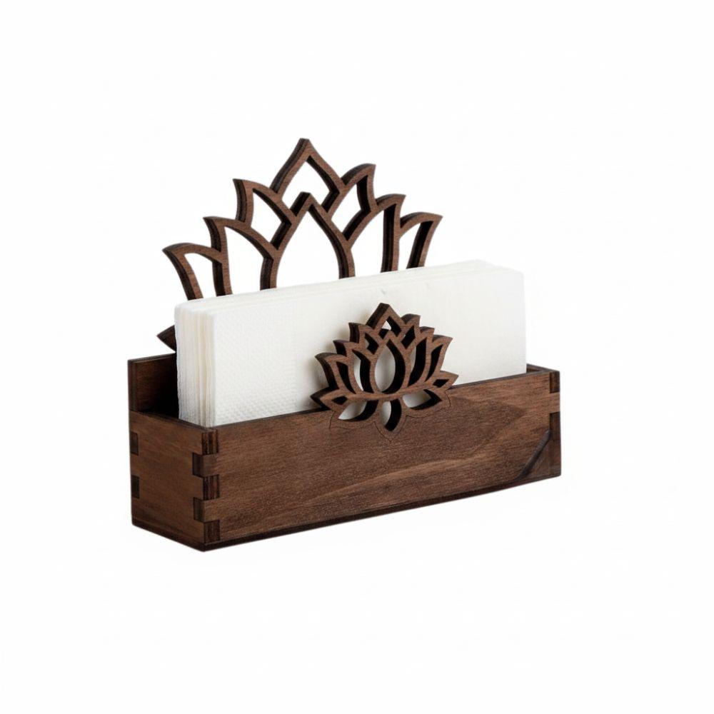 Lotus Shape Tissue Box Holder Wooden Napkin Stand Fashion Card Storage Box Office Desktop
