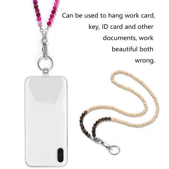 Stylish Beaded Lanyard ID Badge Holder with Lobster Clasp Keyring Natural Wood Beads Work Card Lanyard