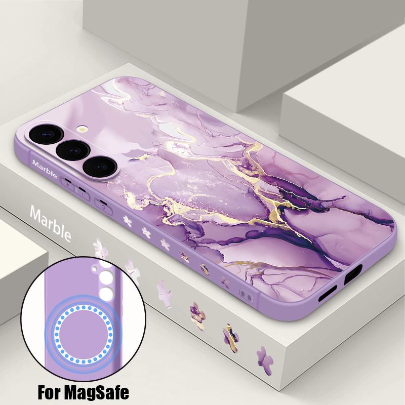 

Для Samsung Galaxy S25 Ultra S24 S22 Plus S23 S21 A56 A36 A16 A55 Мраморный узор ударопрочный TPU мягкий для Magsafe магнитный с ремешком тонкий чехол крышка Samsung S24 FE фиолетовый