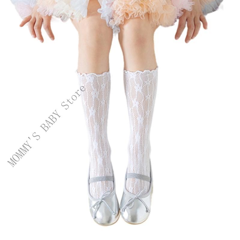 H3CD Lovely Girls Middle Calf Socks Solid Color for Kids Soft Breathable Nylon Hosiery for Birthdays and Photoshoots