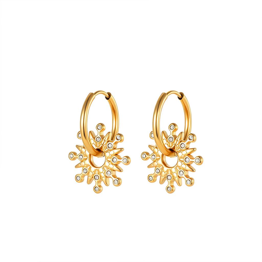 Stainless steel diamond sunflower earrings gold and silver two-color retro mango buckle earrings niche earrings