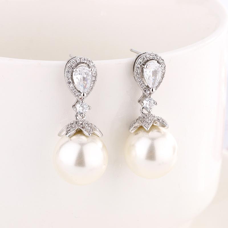 Schmuck Kupferboden Vergoldet Eingelegte Perle Temperament Leichter Luxus Anzug Frauen 14-12Mm