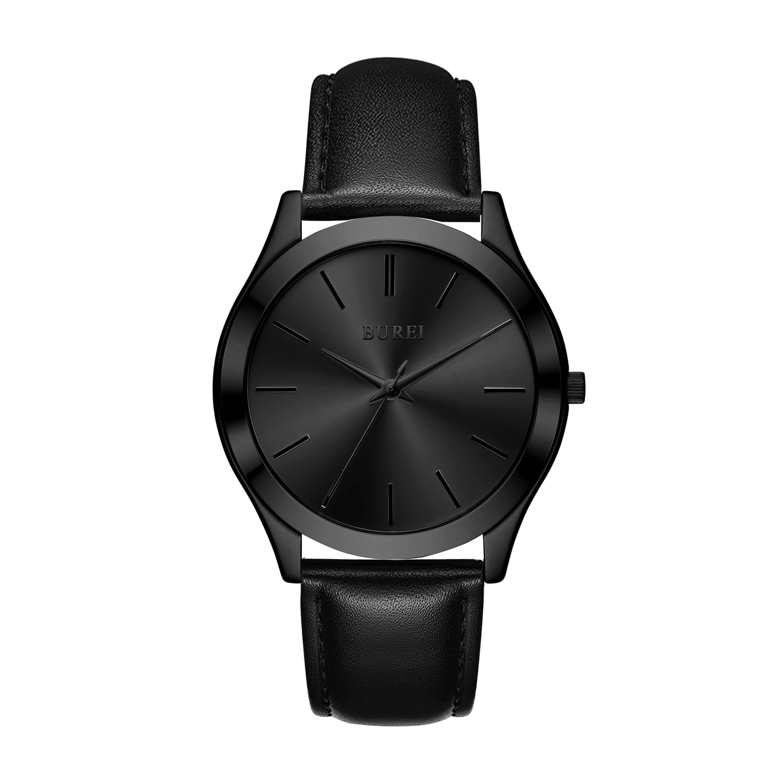 

BUREI Men s Analog Quartz Watch, Waterproof, Popular, Slim, Simple, Stylish, Business, Casual, Leather Strap (Black, Leather)