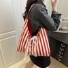 Fashion Striped Lace Bow Tote Bag Women's 205 New High-value Double-sided Underarm Shoulder Bag