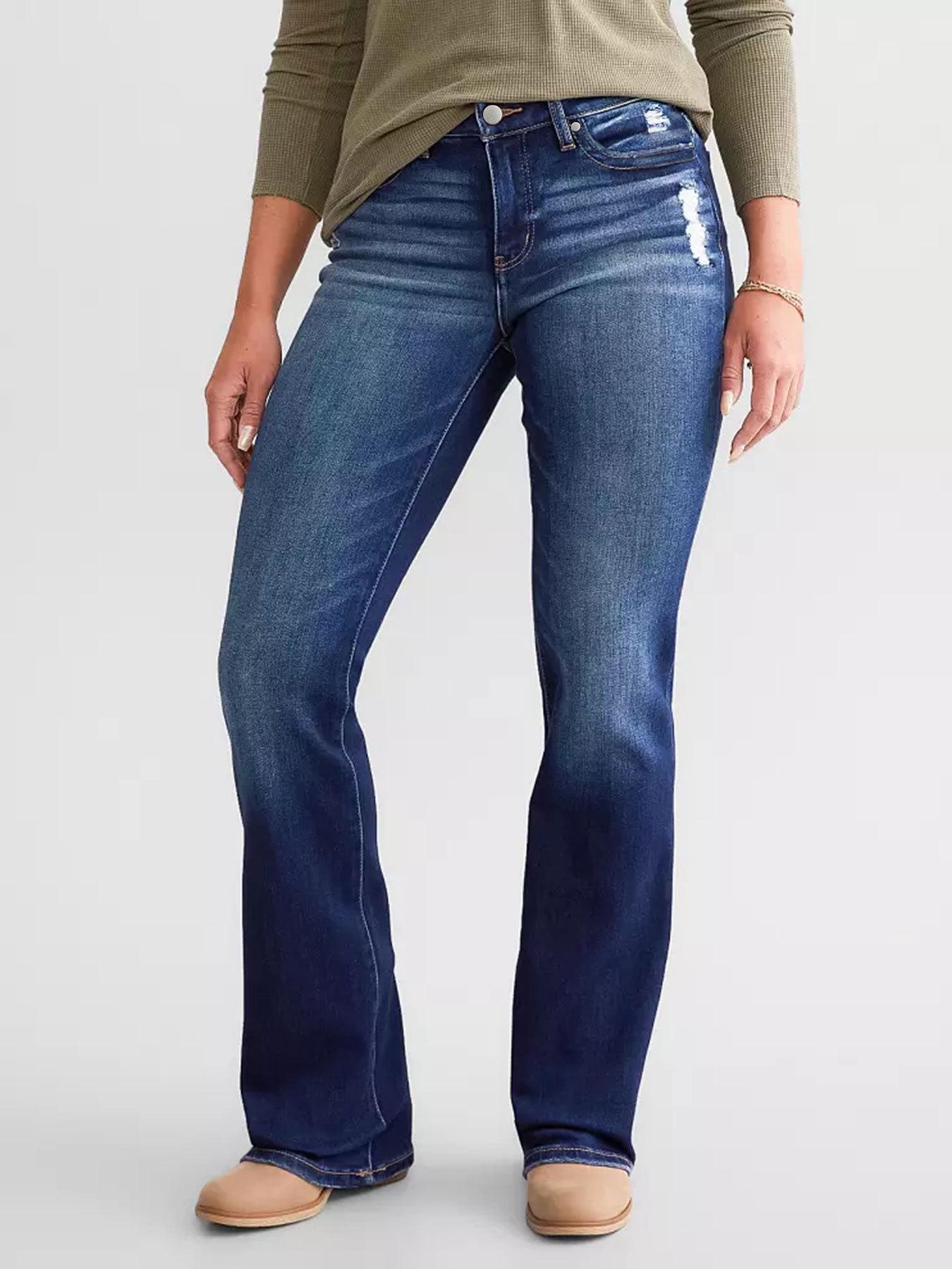 

European Women s Elastic Slim Fit Ripped Flare Jeans - Comfortable Casual Denim Pants L