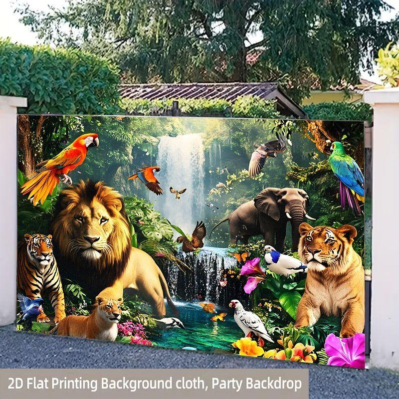 1Pcs Safari Jungle Lion Tiger Decoration Background Winter Backdrop Decorations For Photo Studio Photo Booth Christmas Party
