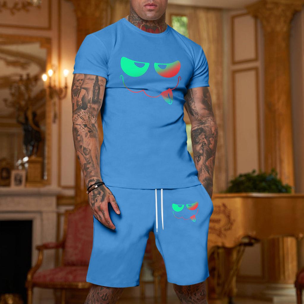 Herren Plus Size Lockere Passform Kurzarm T-Shirt und Shorts Set Lässiges Zweiteiliges Outfit mit Aufdruck Bequeme Passform