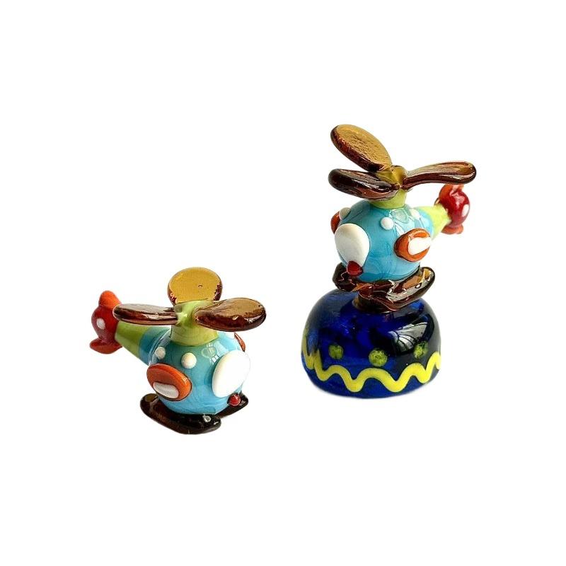 Kreativt Handgjort Glas Helikopter Mini Söt Dekoration Personlig Skrivbord Vardagsrum Små Saker Gåvogivning