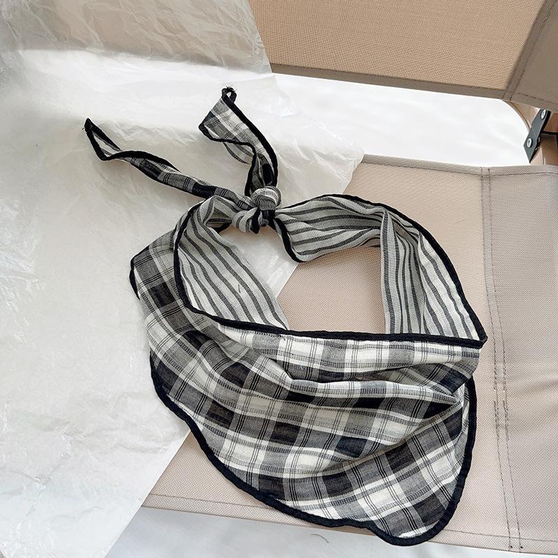 Spring Autumn Women Scarf Linen Cotton Headband Kids Triangle Scarf Baby Neck Scarf Plaid Versatile Korean Style