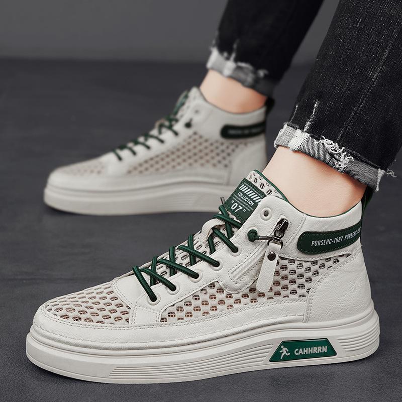 

Spring and summer men s shoes new mesh breathable hollow versatile thin high-top board shoes men s casual net shoes 45