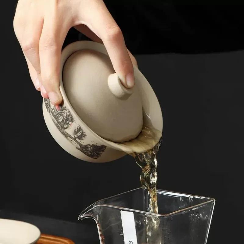 5-piece Set of Rough Pottery Kung Fu Tea Set, Three Cup Lid, Tea Cup, Travel Tea Set, Event Gift Box, Gift Box