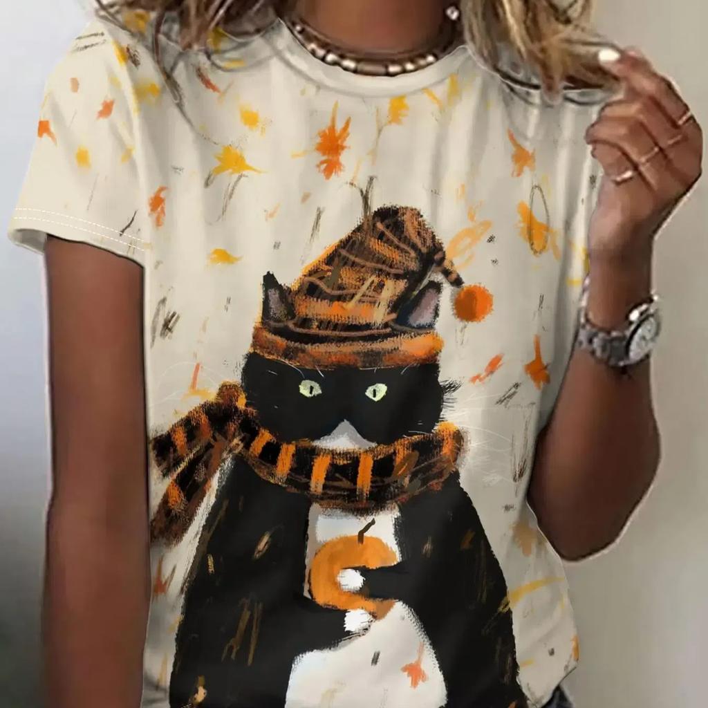 Ny Kawaii Dam T-shirt Tecknad Rävtryck Plus Storlek Topp Dam Trendiga Kläder Mode Kortärmad Skjorta Crew T-shirt Sommar