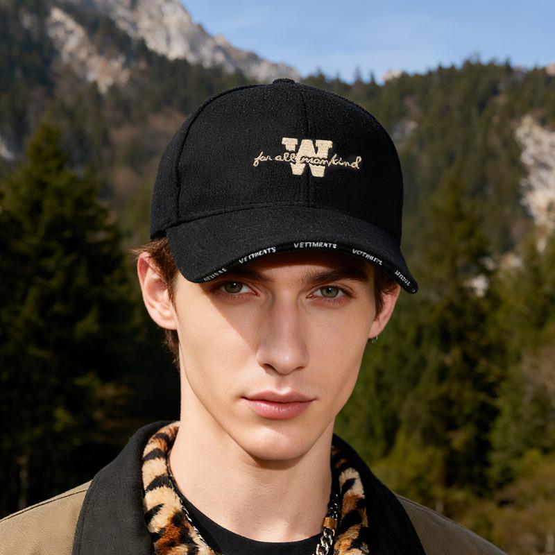 Autumn Winter Woolen Baseball Cap Embroidered Letter Cap Men's Thick Warm Cap