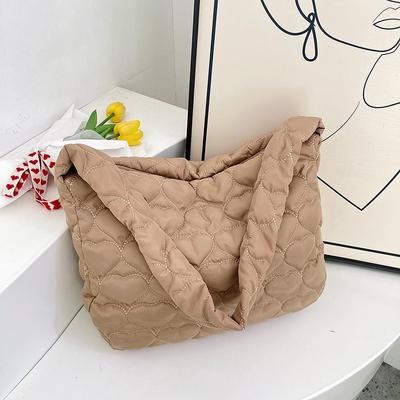 Faltbare Tragetasche Damen Großraum Leichte Lässige Schultertasche Herbst und Winter Rauten Baumwollkleidung Umhängetasche