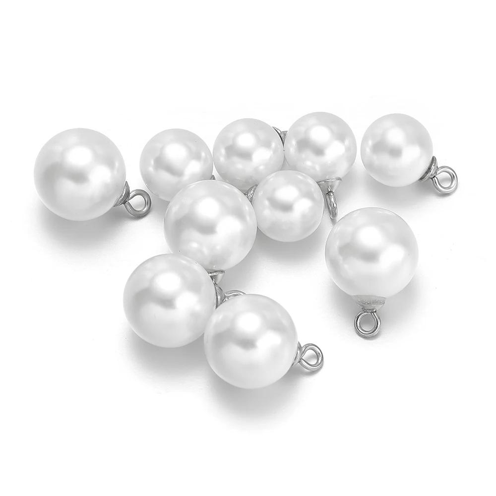 20pcs Imitation Pearl with Stainless Steel Caps 8mm 10mm Charms for Jewelry Earrings Making DIY Necklaces Pendants Wholesale