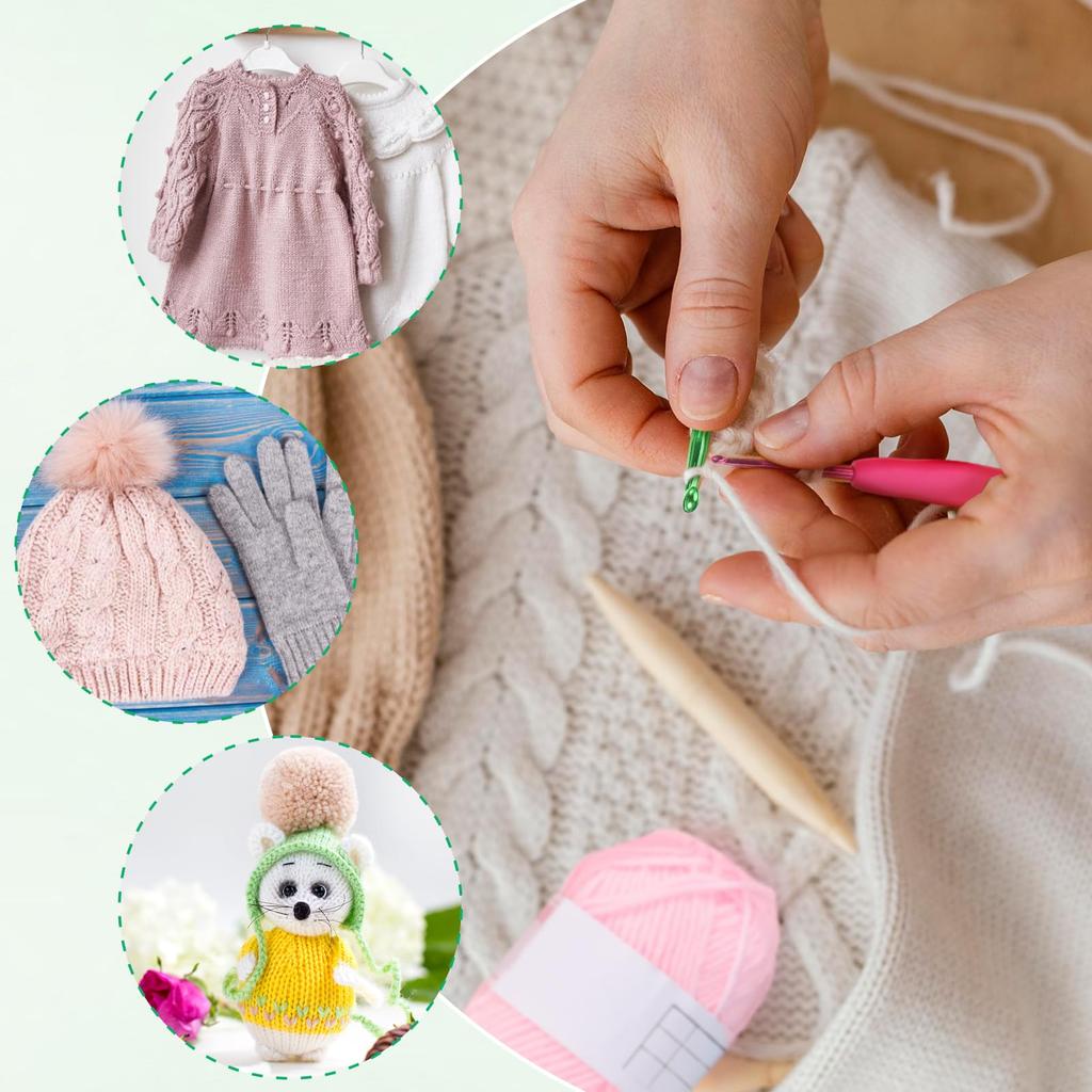 Lurrose Crochet Hook and Hook Set for Crochet Kit with 5 Colors of Yarn and Storage DIY Crafts for Basic Art Tools Beginners, 100-Piece Bag,