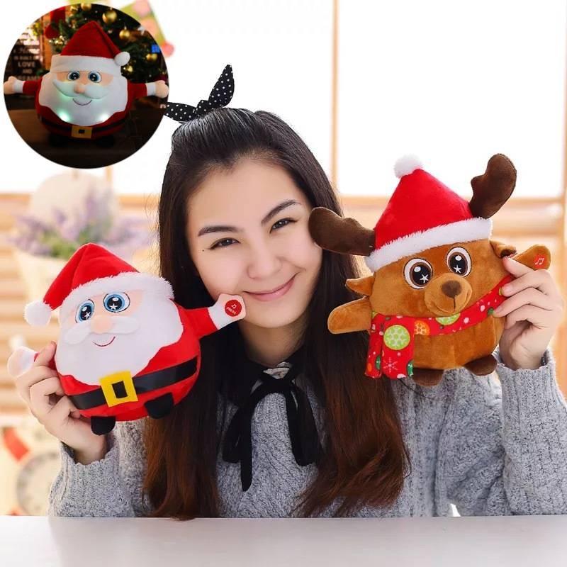 Singing Santa Glowing Claus Plush Toys Cute Dolls Cartoon Kids Gifts Birthday