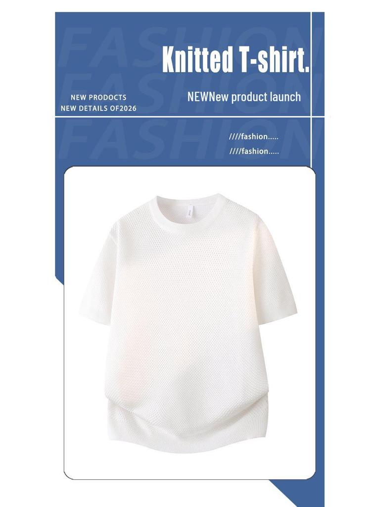 2026 Men's Luxury Ice Silk Short Sleeve T-shirt - Summer, High-end Texture, Round Neck
