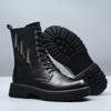 Hole big head thick-soled Martin boots men's tooling boots trendy high-top winter velvet thermal locomotive leather boots
