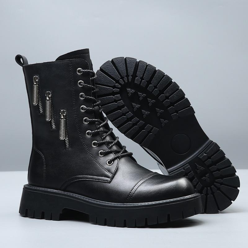 Hole big head thick-soled Martin boots men's tooling boots trendy high-top winter velvet thermal locomotive leather boots