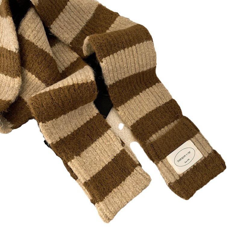 Japanischer Stil Kontrastfarbig gestreifter und koreanischer Stil vielseitiger minimalistischer Vintage Strickschal warmer und kälteschützender Schal für Damen