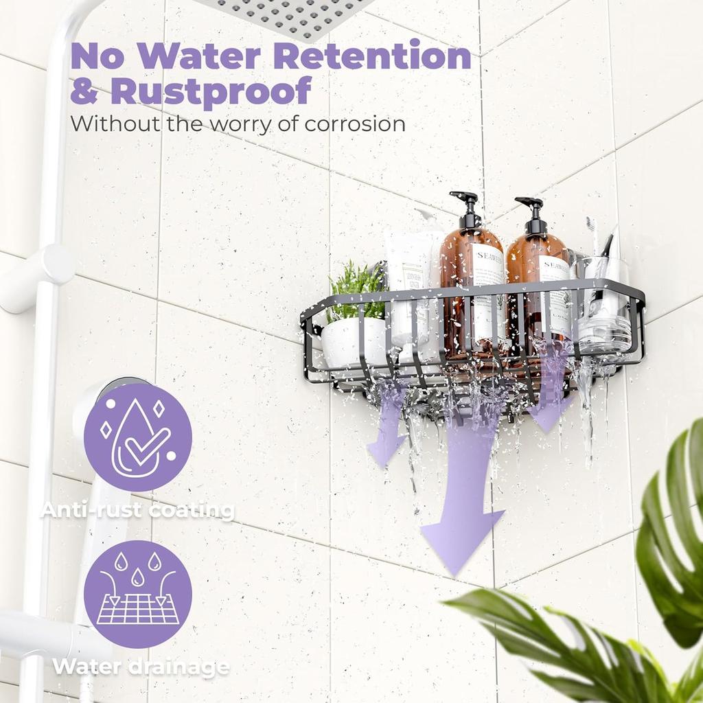 Corner Shower Caddy, Suction Cup Shower Shelf, No-Drilling Removable Shower Organizer, Wall Mounted Rack Storage for Bathroom, Large&Small Shower