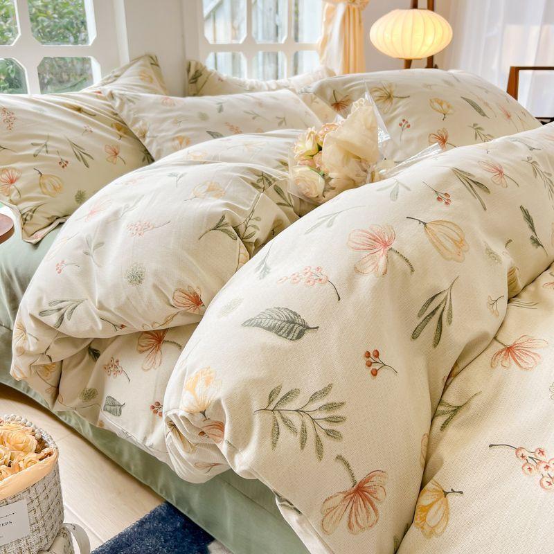 Pastoral Style Ins Style Duvet Set Bedding Set Small Floral. Warm And Thickened  Double-layer Washing Cotton Bed Sheet And Duvet