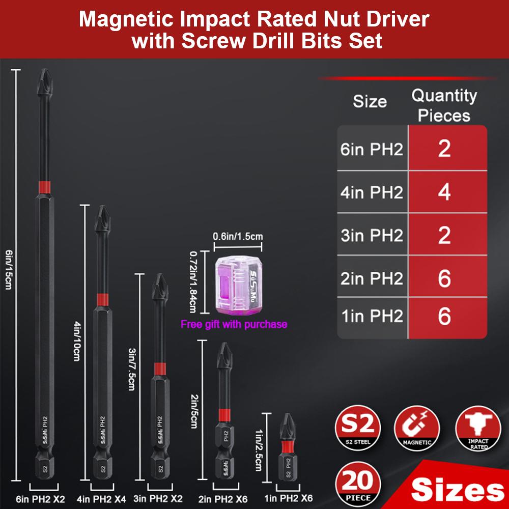 20pcs Magnetic Screwdriver Bit Set Non-Slip Impact Batch Head Cross Electric Drill Screw Driver Head Kit Screwdriver with Box