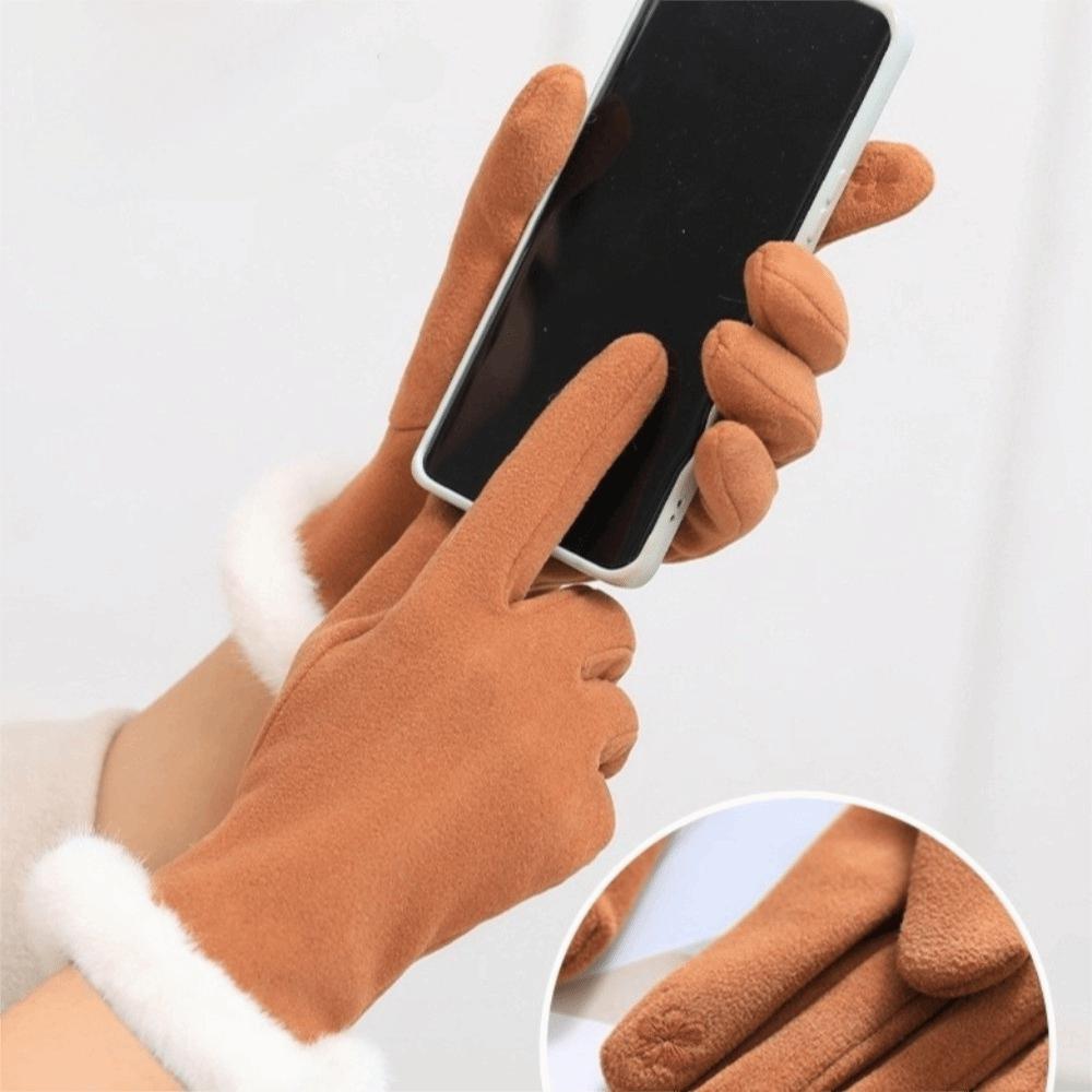 Full Fingers Mittens Solid Color Cycling Mittens Fashion Women Winter Gloves  Outdoor