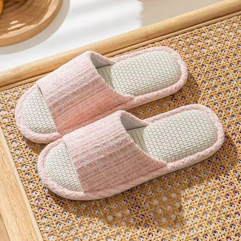 Linen Couple's Slippers Indoor Home Household Women Slippers Cotton Linen Couples Anti-slip Slippers Floor Mute Sandals Slippers