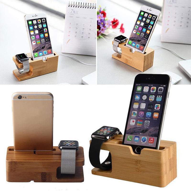 Bamboo Wood Stand Holder 3-Port USB 