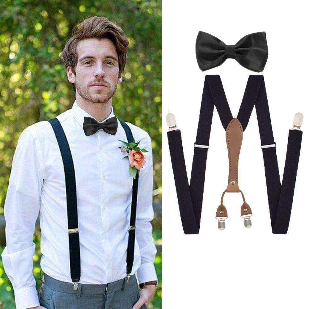 

For Groomsman For Bridesmaid Bowknot Korean Strap Clip With Bow Women Suspenders Men Suspenders Set