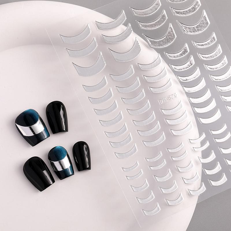 3D Lines Nail Stickers Silver Gold Metal Stripe Decals Curve Gel Nails Art Sliders Polish Manicure Decor Foils