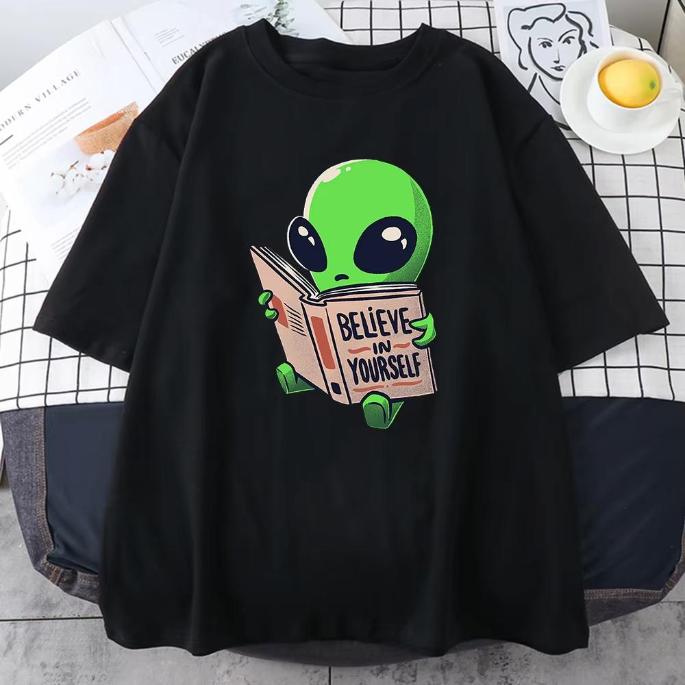 

Green Alien Prints Believe In Yourself Print Men Cotton T-Shirts Oversize Casual All-math Tee Tops Creativity Mans Short Sleeve S разноцветный