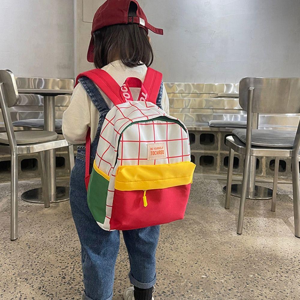 Korean Style Contrast Color Plaid Backpack Book Bag Cute Shoulder Bag Children School Bag  Children