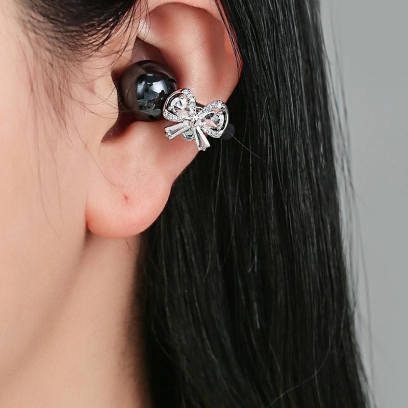 Stylish Metal Bows Decor Adorned with Zircon Stones Embellished Bows Clip On Charm for Freeclip 1/2 Wireless Earphones