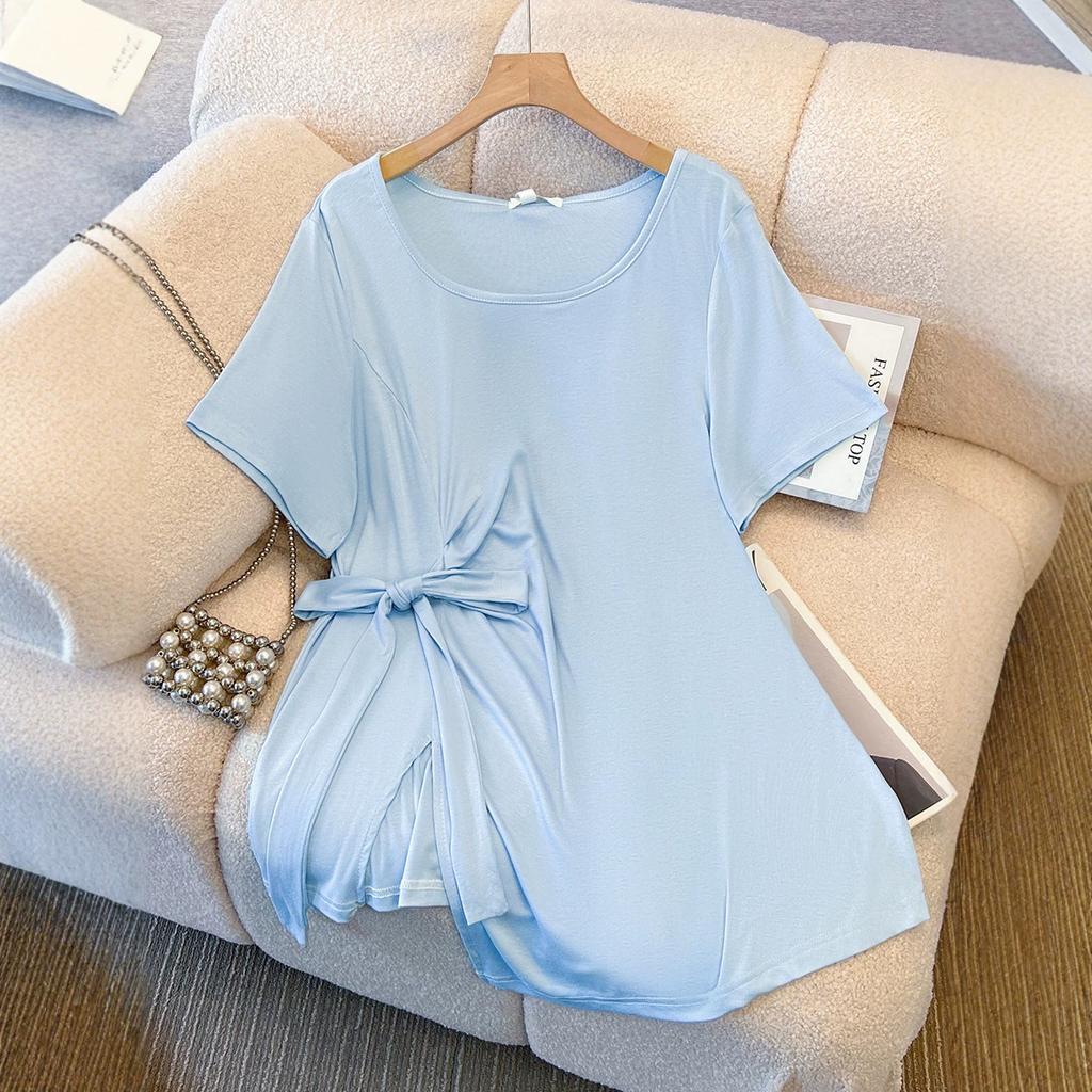New Style Oversized Women's T-shirt with Unique Irregular Opening and Trendy Design for Summer, Suitable for Those Looking for A Youthful Look.