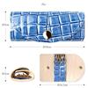Leo&Aoi Women's 4-Ring Genuine Leather Smart Key Case, Tri-Fold, Cowhide Leather, Compact Key Holder, 4-Ring Key Hook, Beautiful Crocodile Pattern,