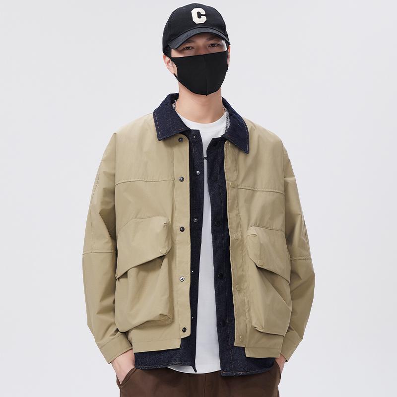 

Trendy Unisex Retro Color-Block Button Denim Jacket - Casual, Versatile, Couple Style Double Extra Large коричневый