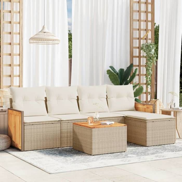 VidaXL Garden Lounge Set with Cushions 6 Pcs Beige Braided Resin 3260007