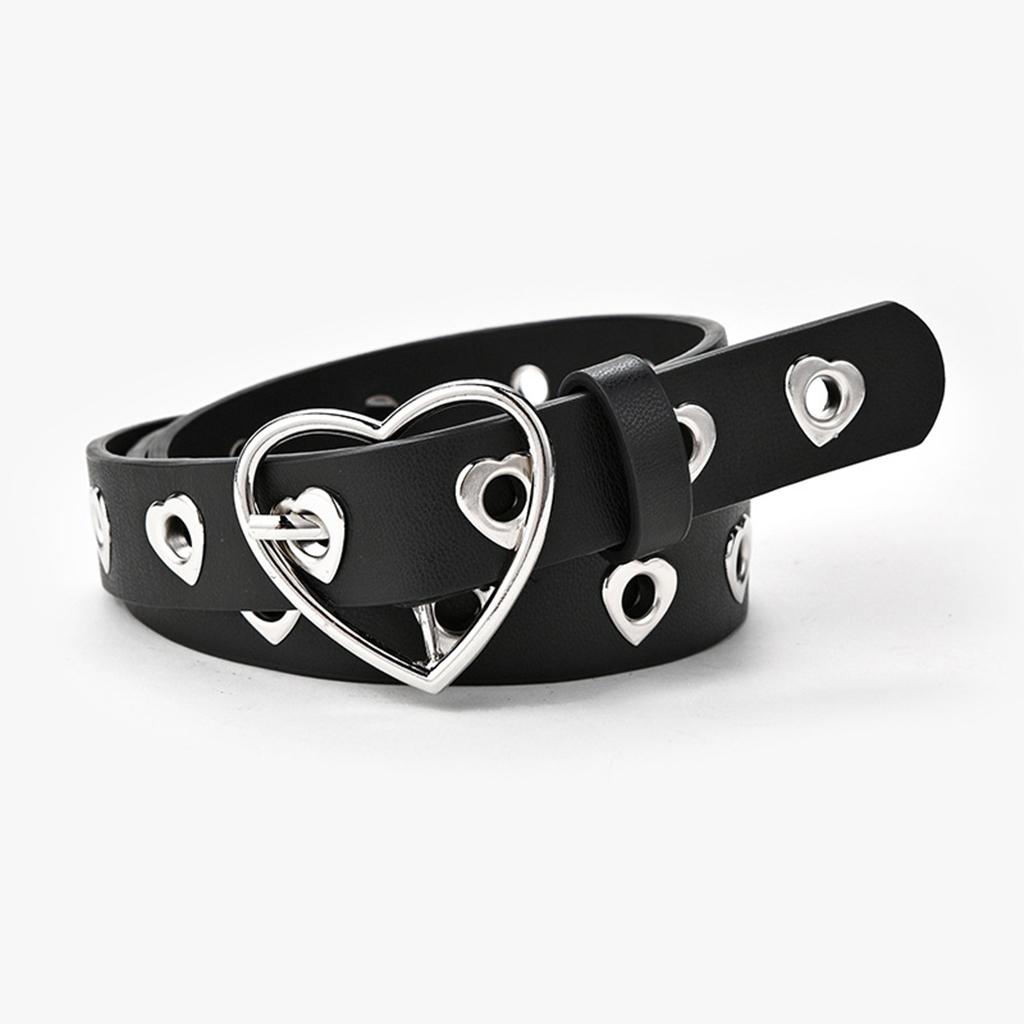 Buckle Decoration Belt Fashion Heart-Shaped Eyelet Hollow Girl Jeans Shorts Porous