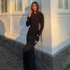 Cross-border Hot-selling European and American New Sexy Hollow Slim Fashion Solid Color Temperament Long Versatile Backless Dress Women