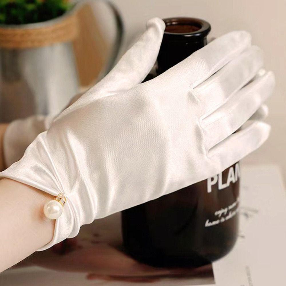 Lolita JK Bridal Gloves Pearl Dance Mittens Elegant Full Finger Gloves Women Girls