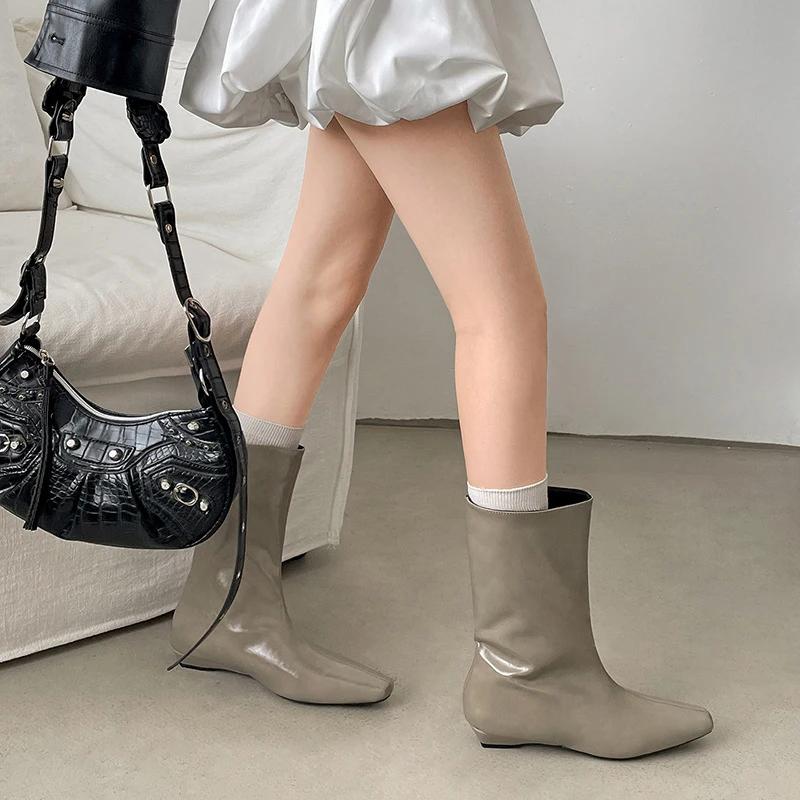 Høst Britisk Stil Innvendig Elevasjon Dame Ankelstøvletter Konsis Firkantet Tå Slip On Moderne Korte Botas For Damer